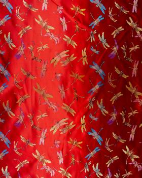 Satin jacquard dragonfly Red - Tissushop